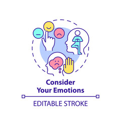 Consider your emotions concept icon. Increasing emotional intelligence abstract idea thin line illustration. Acceptance. Isolated outline drawing. Editable stroke. Arial, Myriad Pro-Bold fonts used