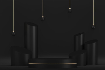 black stage podium decoration suitable for products.3D rendering
