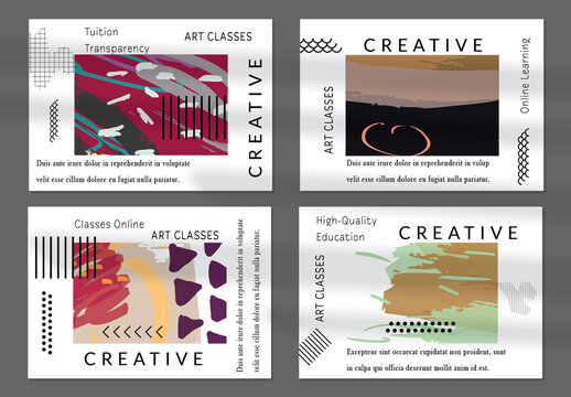 Flyer Layout with Black Shapes and Abstract Bright Rectangle on White