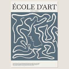 Art school. Vector hand drawn minimalistic placard with illustration. Creative abstract artwork . Template for card, poster, banner, print for t-shirt, pin, badge, patch.