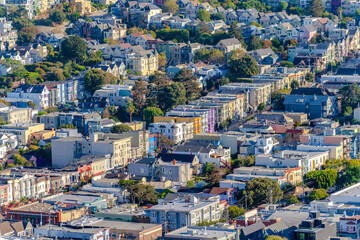 Entire residential area in San Francisco, California with trees outside