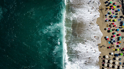 Fototapeta na wymiar Baia di Riaci, Calabria (Italy) High waves on the beach. Drone photography.