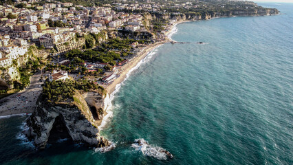Obraz premium Tropea, Calabria (Italy). View of the coast of the sea. Drone photography.