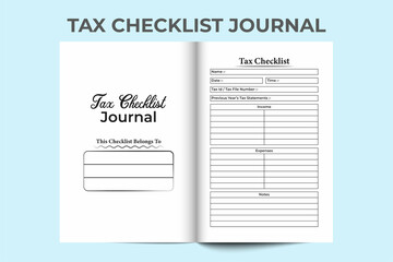 Tax information log book KDP interior. Employee government tax information and expense tracker template. KDP interior journal. Tax checklist notebook and income statement journal interior.