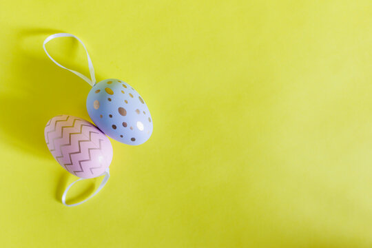 Easter eggs on a bright yellow background.
