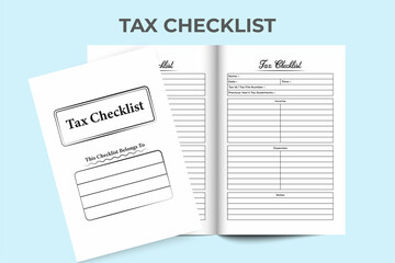 Tax information checklist KDP interior. Income tax information and daily expense notebook template. KDP interior journal. Employee income or expense statement and tax information tracker interior.