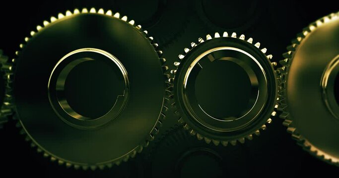 Classy Industrial Gears Slowly Rotating. Perfect Loop. Industry And Teamwork Related 3D Animation.