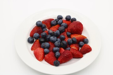 Plate of Strawberries and Blueberries 