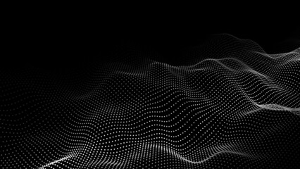 Digital wave with dots on the dark background. The futuristic abstract structure of network connection. Big data visualization. Vector illustrations.