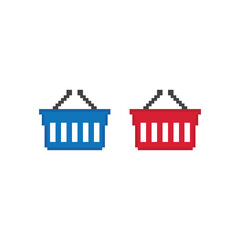  pixel Shopping cart icon vector  pixel art basket for 8 bit game © veronchick84