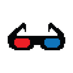 Fototapeta na wymiar pixel 3d glasses icon vector eyeglasses pixel art for 8 bit game
