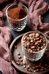Ground coffee and coffee beans