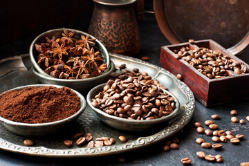 Roasted coffee beans and ground coffee