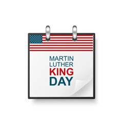 Vector 3d Realistic Martin Luther King Day Paper Classic Simple Minimalistic Calendar with US Flag Colors Icon. Design Template for MLK Day Card, Banner, Wall Calendar, Background