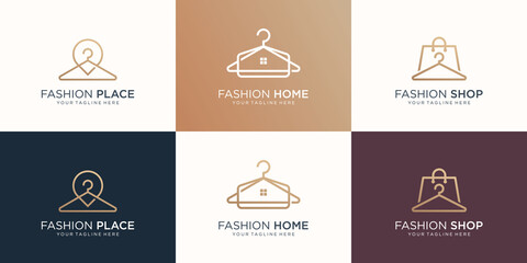set collection fashion logo hanger with home, location, beauty, dual meaning concept minimalist art.