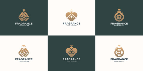 luxury perfume bottle set design template. beauty spa, skin care , fragrance, golden, collection.