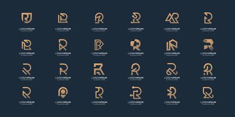 set monogram initial R logo inspiration. gold color design, collection of letter r design corporate. mega collection logo R icon for business of company, technology, abstract, random.