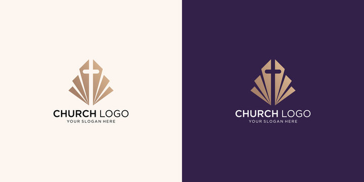 creative church logo template in negative space with geometric shape concept.