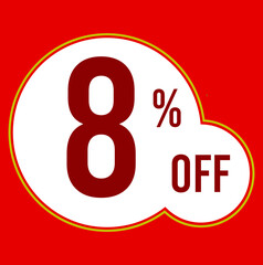 08 percent red banner with white ballons and red lettering for promotions and offers