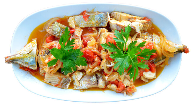 steamed fish with tomatea onian and garlic sauce