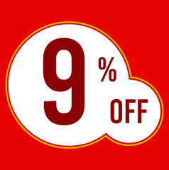 09 percent red banner with white ballons and red lettering for promotions and offers