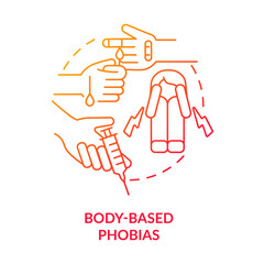 Obraz premium Body based phobias red gradient concept icon. Anxiety disorder. Fear of blood. Specific phobias abstract idea thin line illustration. Isolated outline drawing. Myriad Pro-Bold font used