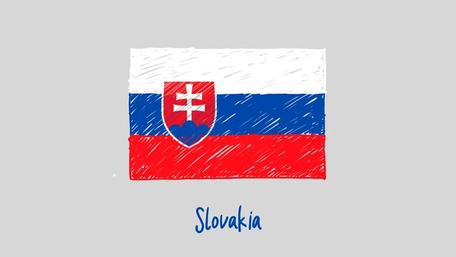 Slovakia Flag Marker Whiteboard or Pencil Color Sketch Looping Animation