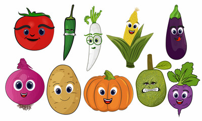 Vegetable Cartoon Face Illustration 