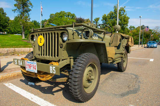 Willys MB jeep (Ford GPW) in Wellesley Day show in town of Wellesley, Massachusetts MA, USA. 