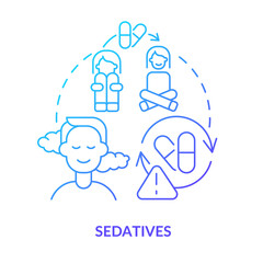 Sedatives blue gradient concept icon. Medications reducing irritability. Phobias treatment abstract idea thin line illustration. Isolated outline drawing. Myriad Pro-Bold font used