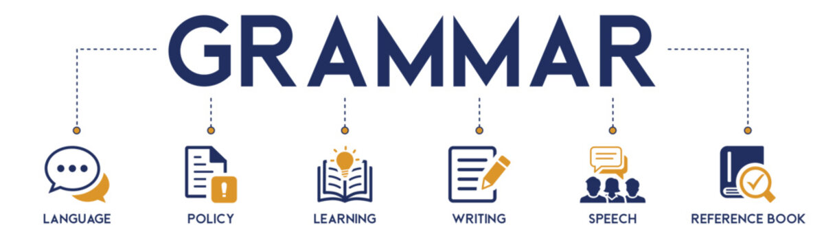 Grammar banner web icon vector illustration concept for education with icon and symbol of communication, policy, learning, writing, speech, reference book and language