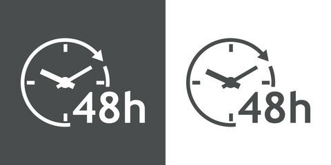 Logo con texto 48 h con silueta de esfera de reloj simple con líneas con forma de flecha en círculo en fondo gris y fondo blanco - obrazy, fototapety, plakaty