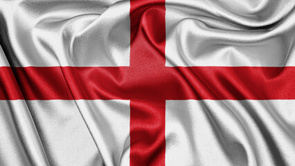 Close up realistic texture fabric textile silk satin flag of England waving fluttering background....