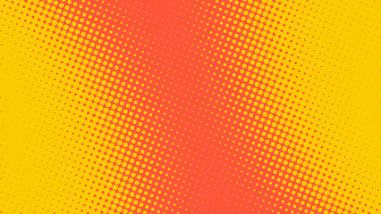 Pop art background in retro comics book style with halftone texture red with yellow color. Superhero cartoon fun backdrop design, vector illustration eps10