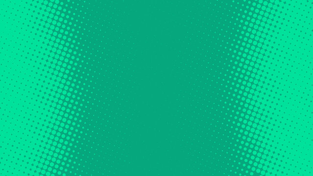 Pop art background in retro comics book style with halftone texture turquoise green color. Superhero cartoon fun backdrop design, vector illustration eps10