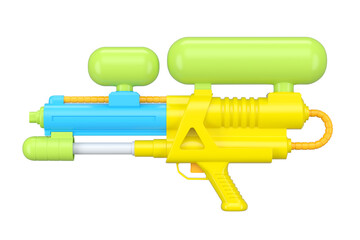 Plastic water gun toy for playing in the swimming pool isolated on white