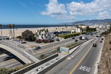 View of Pacific Coast Highway at the California Incline in popular Santa Monica, California.