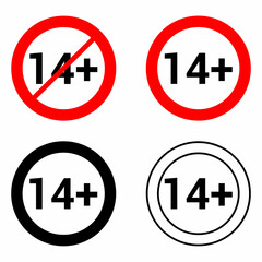 14 Fourteen plus round sign vector illustration isolated on white background