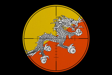 Sniper sight. Conceptual graphics in colors of national flag. Bhutan