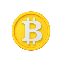 3D realistic gold coin icon. Coin with bitcoin sign. Vector 3d cartoon illustration isolated on white background.