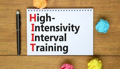 HIIT high-intensity interval training symbol. Concept words HIIT high-intensity interval training on note on a beautiful white background. HIIT high-intensity interval training concept. Copy space.