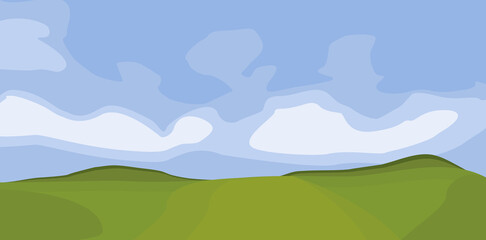 Abstract summer landscape green hilly field and blue sky