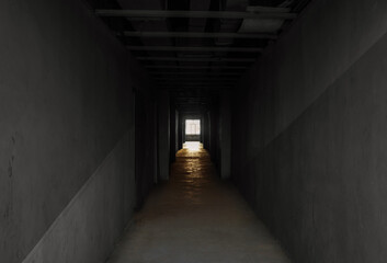 A dark long corridor at the end of the world of hope. 