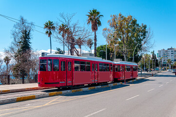 Fototapeta na wymiar Antalya's nostalgic tram. Antalya Turkey.