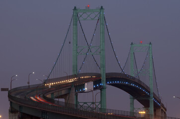 The landmark Vincent Thomas Bridge in San Pedro, California. The bridge crosses Los Angeles Harbor linking San Pedro with Terminal Island.