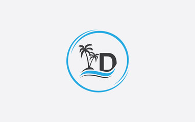 Nature water wave and beach tree vector art logo design with the letter and alphabet
