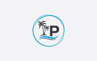 Nature water wave and beach tree vector art logo design with the letter and alphabet