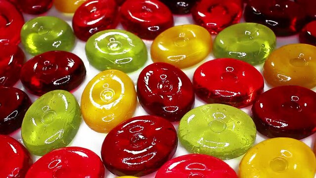 Hard candy colorful sweets Closeup Video