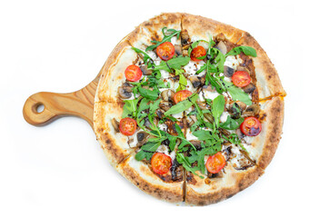 Italian pizza on white background isolated. Appetizing fast food. Varieties of pizza.