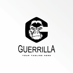gorilla head in angry expression with in hexagon like letter G or C font image graphic icon logo design abstract concept vector stock. Can be used as a symbol associated with animal or initial
